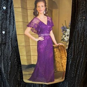 Jade Couture Formal Black lace gown with accent beading, New with Tags size 12